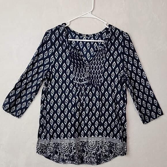Faded Glory Rayon Tunic 3/4 Sleeve Size 8-10 Youth Blue White Diamond Pattern - Picture 1 of 13